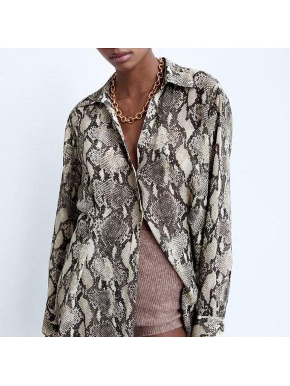Zara Snake Print Reptile Blouse - Neutral and Black